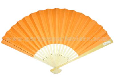 China Single Color Printed Bamboo Paper Hand Fans , Orange / blue paper fans for sale