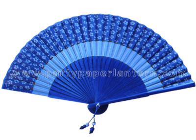 China Special Blue colored Japanese Hand Held Fans Printing Silk and Bamboo handle for sale