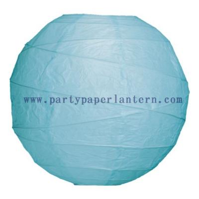 China 8 Inch Ice Blue Round Ribbed Party Paper Lantern for Weddings Decoration for sale