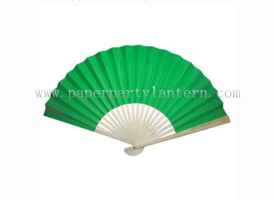 China Single Color Printed Mint Green Bamboo Paper Fans / Dark Green Fans For Decorating Personalized for sale