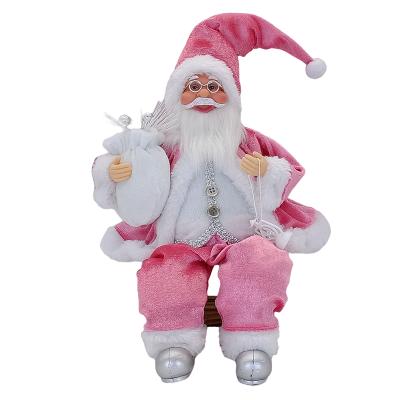 China 14 Inch Pink Christmas Doll Fabric Resting Santa Claus Under The Christmas Tree Decorations for sale