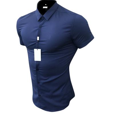 China Men's Solid Color/Lapel/Stretch/Slim Slim Fit/Anti-Wrinkle/Quick-Drying Formal Short Stretch Solid Color Men's Shirt That Requires No Ironing Quick-Drying Fitness Shirt Sleeve for sale