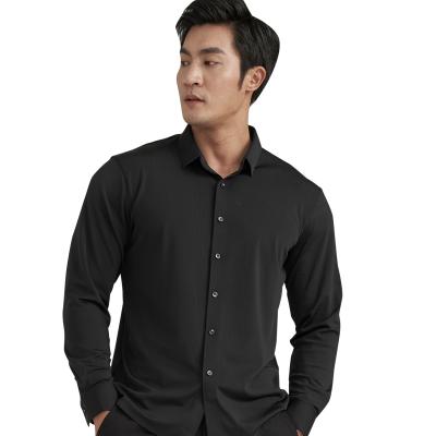 China Wrinkle-Resistant Solid Color Breathable Formal Long Sleeve Stretch Men Slim Fit For Fitness Running Quick-Drying Cotton Breathable Shirt for sale