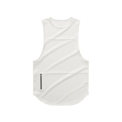 China Quick-Drying Men's Zipper Pockets Running Outdoor Curved Screen Printing Stretch Edge Fitness Vest for sale