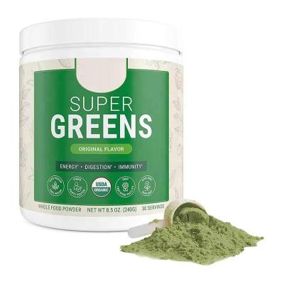 China Organic Health Food Private Label Energy Drinks Green Superfood Powder Green Juice Gently Dried Milkshake Powder with Spirulina Probiotics for sale