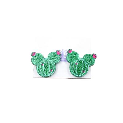 China ERS070ER1003 Vintage Watermelon Stud Earrings UV Printing Green Glitter Cactus Mouse Fruit Earrings Glitter Acrylic Earrings for sale