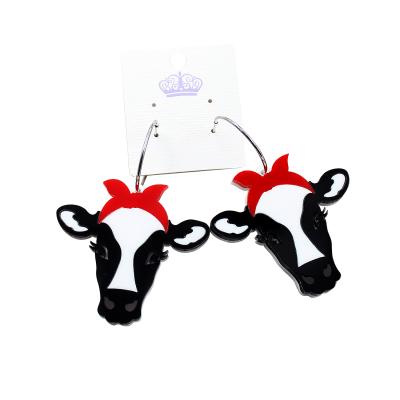 China ERS354HP124 (1pair) 50mm Cute Cow Acrylic Earring With Red Bow Dangle Earrings Cute Animal Dangle Hook Laser Cutout-HP124 for sale