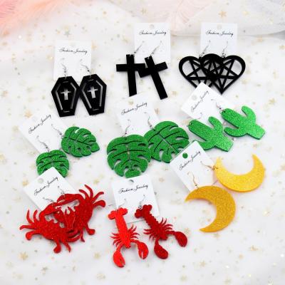 China FASHIONABLE Monstera Acrylic Cactus Earrings ERS039AH006 Black Star Pentagon Cross Earrings Crab Acrylic Lobster Earrings for sale