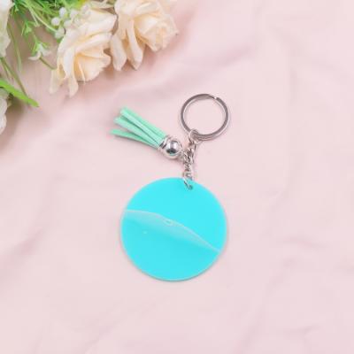 China KHS017KH1075 (1piece) 50mm Hyperbola Mint White Acrylic Key Chain With Tassel Monogram Custom Circle Around Acrylic Key Chain for sale