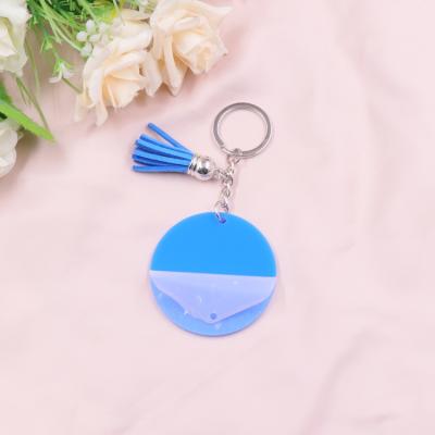 China KHS026KH1075 (1piece) 50mm Hyperbola White Blue Acrylic Key Chain With Tassel Monogram Custom Circle Around Acrylic Key Chain for sale