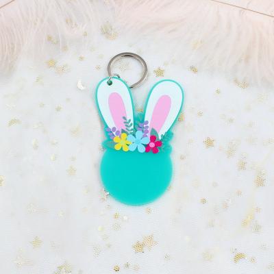 China Quick Sample & production cycle and competitive price KHS102KC023-3.0 inches key chain Acrylic Rabbit Floral Easter Bunny Keyrings Monogram Gift for sale