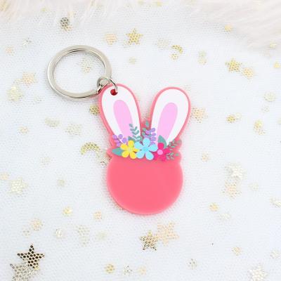 China KHS106KC023G 50mm Bunny Keychain Easter Plastic Acrylic Floral Rabbit Gift Key Chain with Ring Monogram Laser Cutout Keychain for sale