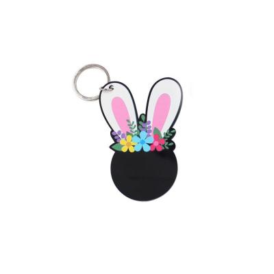 China Bunny Keychain KHS103KC023 -3.0 inch Bunny Keychain Floral Easter Bunny Acrylic Black Monogram Gift Keychain for sale