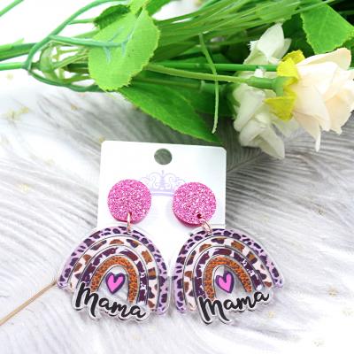 China MOM TRENDY Gift Clear Acrylic Earrings Mom Mother's Day Heart Earrings Dangle Earring Rainbow ERS034ER1034 Acrlylic for sale