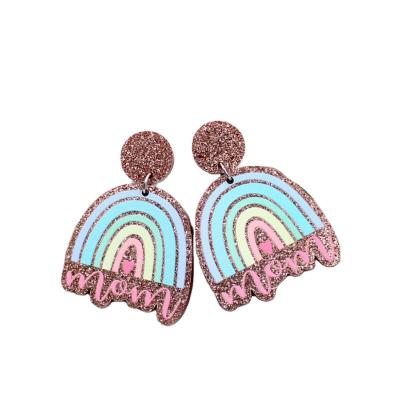 China ERS245ER1029 (1pair) Hyperbole Rainbow Acrylic Dangle Earrings Mom Hanging Mother's Day Acrylic Dangle Earrings for sale