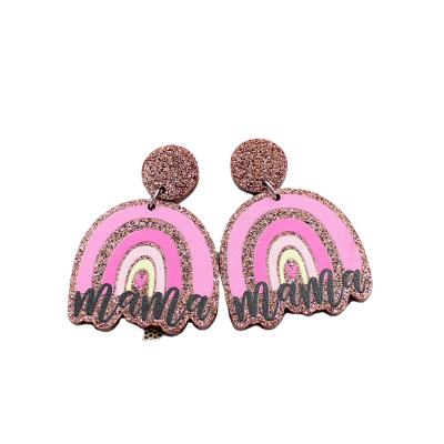 China TRENDY MOM Gift Glitter Acrylic Earrings Mom Mother's Day Heart Earrings Dangle Earring Rainbow ERS228ER1023 Acrlylic for sale