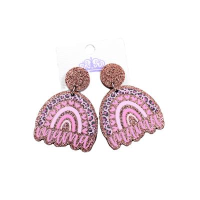 China TRENDY MOM Gift Glitter Acrylic Earrings Mother's Day Heart Earrings Dangle Earring Rainbow ERS006ER1026 Acrlylic for sale