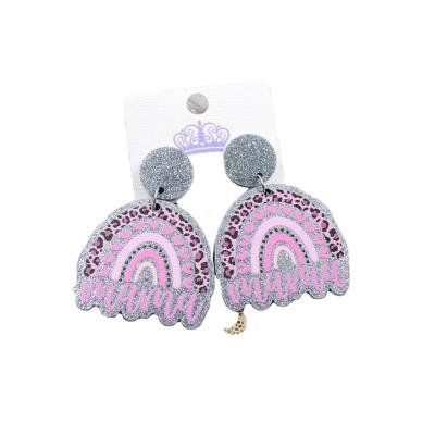 China ERS004ER1025 Acrylic Rainbow Acrlylic Earrings Mom Dangle Earring Mother's Day Gift Glitter Heart Mom Earrings MOM Gift for sale