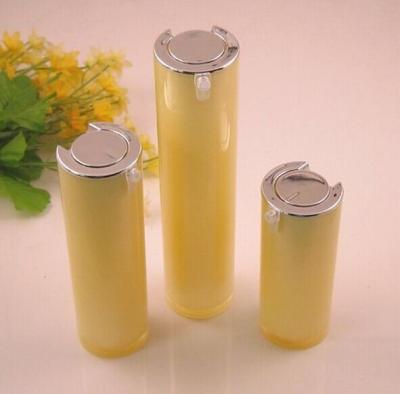 China 15ml 30ml 50ml Yellow Round Acrylic Cosmetic Airless Bottles For Body Lotion Cream for sale