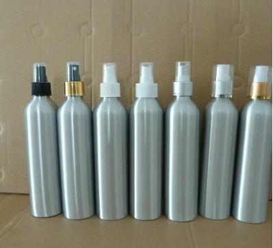 China 300ml aluminium bottles with hot stamping caps, plastic spray pump aluminium bottles for sale