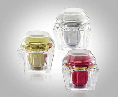 China 200g Trapezium Transparent Acrylic Cream Jars Acrylic Bottles Package With Flat & Dome Cap for sale