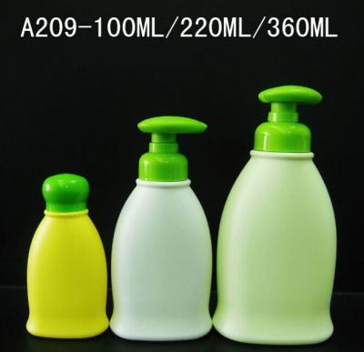 China 100ml/220ml/360m new conical shape children bottles, PE shampoo bottle with pump head for sale