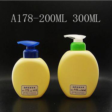 China Flat Round Plastic  Shampoo Bottles 200ml 300ml, Children Lotion Pump Bottle for sale