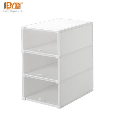 China Modern Foldable 3 Layer Double Door Drawer Snare Box Shoes Storage Box PP Stackable Plastic Shoe Organizer for sale