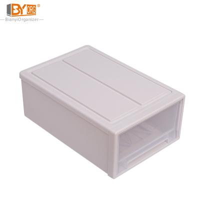 China Modern PP Plastic Clear Side Open Drawer Shoe Container Collapsible Sneaker Storage Box With Obvious Door for sale