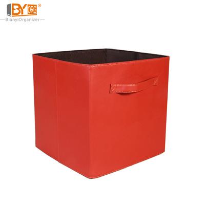 China Crazy Novelty Price Storage Basket For Shelves Storage Bins Leather Cube Box With PU Leather Handles for sale