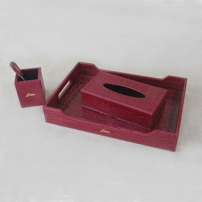 China CLASSIC Hotel Room Service Tray High Quality Hotel Leather Bathroom Amenity Tray for sale