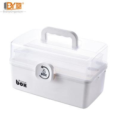 China Sustainable Household Plastic Double-Layer Pill Medicine First Aid Organizer Storage Box for sale