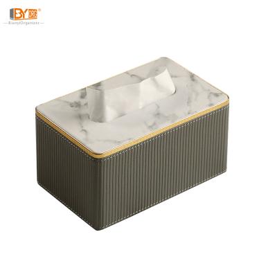 China Minimalist Logo Printing Marble Top Cover And Rectangle Household Cloth Leather Outer Box For Hotel for sale