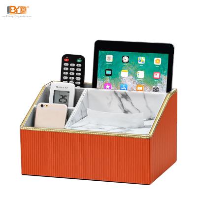 China New Pattern Multi-Function Desktop Storage Organizer Minimalist Trapezoid Leather Luxury Tissue Box for sale