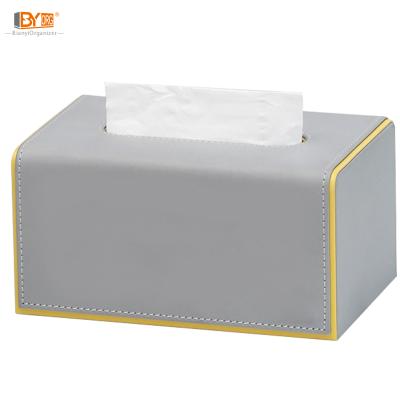 China Custom Leather Hotel Minimalist OEM Cloth Gray Tissue Box Cover Container Desk Organizer for sale