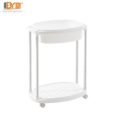 China Sustainable Kitchen Bathroom Have 4 Layers Desk Stable Corner Triangle Plastic Rack Storage Shelf With Wheels for sale