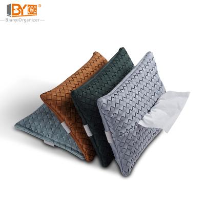 China Hot Luxury Woven Vehicle Auto Accessories Hanging PU Sun Visor Paper Towel Mask Covered Wagon Cloth Leather Holder for sale