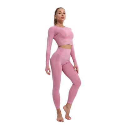 China Autumn And Winter Women Breathable Seamless Yoga Clothes Quick Drying Long Sleeve Yoga Clothes Set for sale