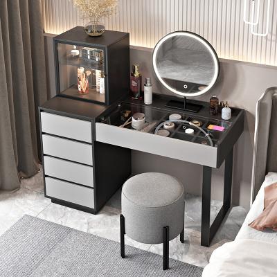 China Italian Mirrored Vanity Dressing Table Makeups(Others) Bedroom Furniture Modern Set Adjustable High End Glass Surface Dresser Vanity Dressers for sale