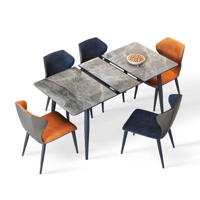 China (Other)Adjustable Modern Leather Dinner Dining Table And Chairs Dining Room Furniture Luxury Dining Table Set Of 4 Chairs Retractable Chipboard Stone for sale