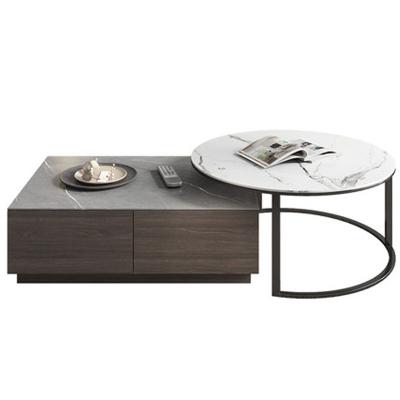 China Expandable Modern High Quality Home Furniture TV Stand And Coffee Table Set With Agglomerated Stone for sale