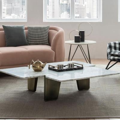 China Modern large design fashion tea table living room furniture stainless steel luxury irregular square marble tea table for sale