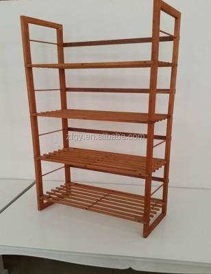 China KD 4 Tiers Wooden Shoe Shelf Commercial Shoe Rack for sale