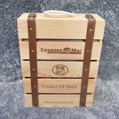 China Handmade 3 Bottle Essential Oil Packaging Wooden Box For Olive Oil for sale