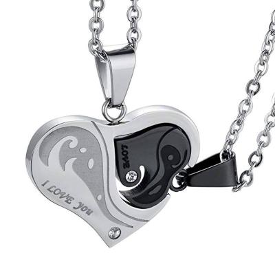 China High Quality Valentine's Day A Half Pairs Heart Stainless Steel Couples Necklace For Gifts for sale