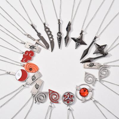 China High Quality Anime Shuriken Pendant Necklace Kakashi Sasuke Cosplay Akatsuki Japanese Red Cloud Necklace for sale