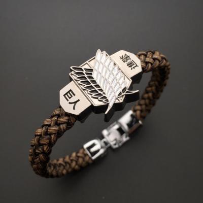 China Anime Series Attack on Titan Giant Bracelet Leather Rope Braided Men's Bracelet for sale