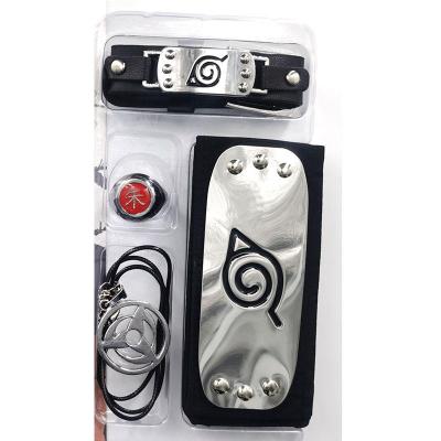 China Akatsuki Kakashi Uchiha Itachi Ring Necklace Pu Leather Headband Metal Piece Bracelet 4/set for sale