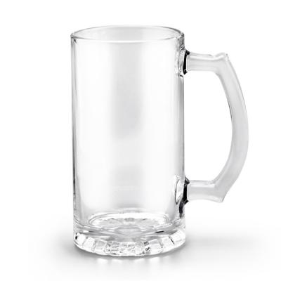 China Disposable Glassware Beer Mug Transparent Tall Glass Cup With Handle for sale