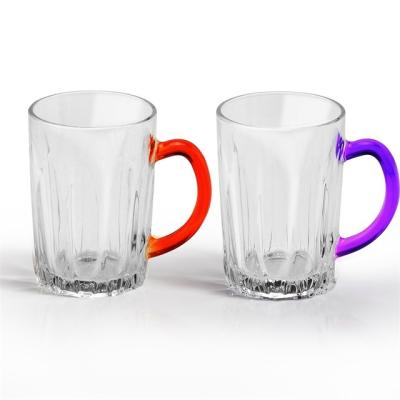 China Turkish Glass Beer Mug Juice Glass Water Coffee Handle Tea Mug With Colorful Handle for sale